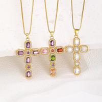 Nouveau Collier Croix Incrusté de Zircons Multicolores, Pendentif Multicolore Personnalisé Chaîne Clavicule Bijoux Vente en Gros