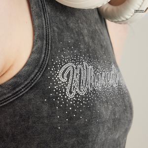 High Quality Breathable Eco-Friendly Rhinestone <b>Racer</b> <b>Back</b> <b>Vest</b> 100% Organic Cotton Sleeveless Vintage Washed Tank <b>Top</b> for Woman - Product Image 6
