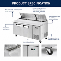 Table de préparation de pizzas de 67 pouces en gros, réfrigérateur de préparation de sandwichs, refroidisseur sous comptoir en acier inoxydable pour projets de restauration