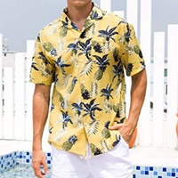 Kemeja Hawaii Pria Ukuran Besar Trendy, Bernapas, Motif Bunga Tropis, Kerah Lipat, Liburan Pantai, Kasual, Lengan Pendek, Kancing