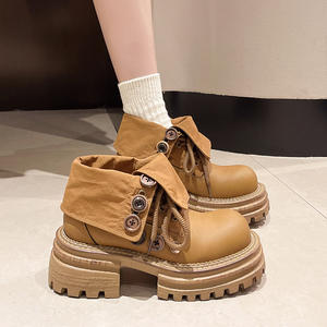 Autumn new fashion retro lace up thick soled height increasing <b>boots</b> <b>for</b> <b>women</b> <b>waterproof</b> platform casual outdoor walking <b>boot</b> - Product Image 3