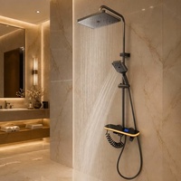 Ensemble de mitigeur de douche thermostatique à affichage numérique LED jaune, robinet de salle de bain en laiton avec cartouche céramique, système de robinetterie de douche