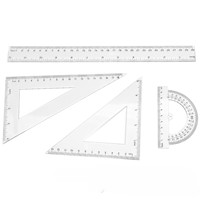 Ensemble de géométrie mathématique premium 4 en 1, règle transparente de 15 cm/20 cm/30 cm, rapporteur, échelles triangulaires pour l'école, le bureau et le dessin