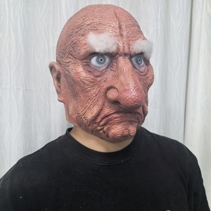Masque réaliste en latex de vieil homme amusant et pétillant avec yeux bouffants, nez large et tête chauve – Accessoire de costume pour fête d'Halloween - Product Image 4