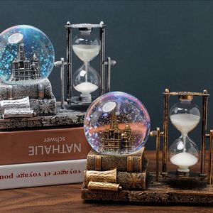 Retro Iron Tower Hourglass Timer <b>Crystal</b> <b>Ball</b> Music Box Luminous Art Deco Desktop Ornaments Custom Logo Silk Screen Printed - Product Image 6