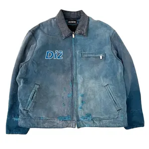 DIZNEW ODM Manufacturer Designs Oversized Denim Jacket 2023 Vintage Wash Up Men's Jacket With Custom Logo With Zip Up