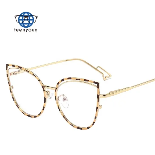 Teenyoun Anti-Blue Light Glasses Frame Optical Gold Blue Clear Lens Vision Ladies Metal For Women