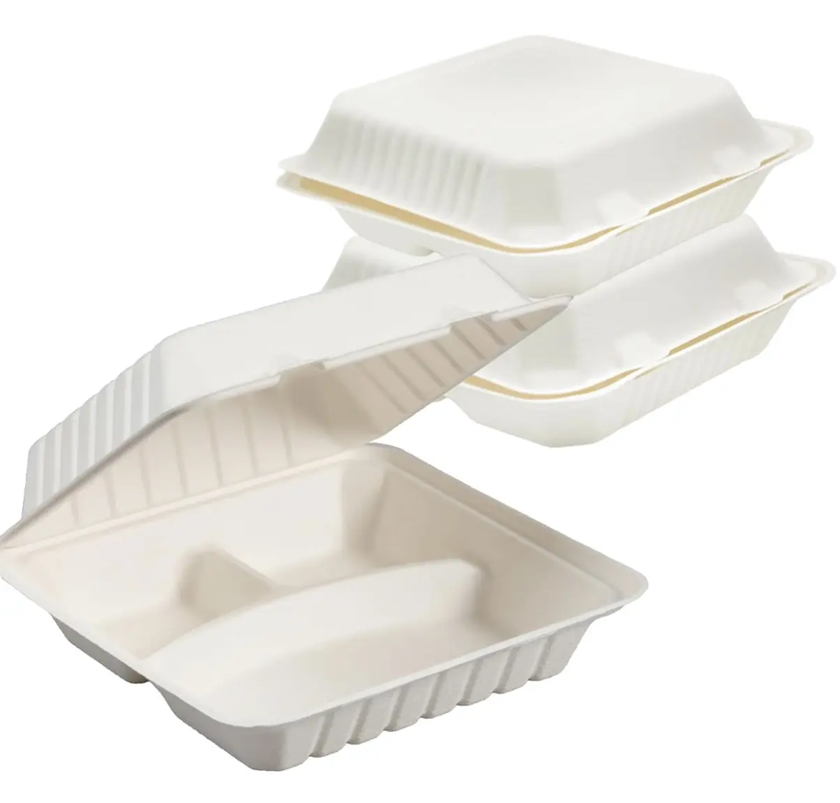 Natuurlijke Wegwerp Bagasse 100% Composteerbaar 3 Comp Haal Voedselcontainers 9X9 "Milieuvriendelijk Biologisch Afbreekbaar Gemaakt Van Suikerriet