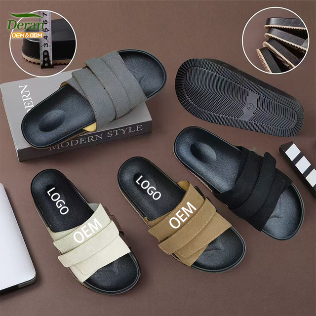 DERAN OEM Clogs High Quality Beach Open Toe Strap Men's Summer Cork Leather Sole slippers Sole Flat Sandals Wholesale Echo Clogs