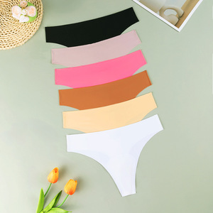 Wholesale Women's Seamless High Waist Thong Solid Color Ice Silk G-<b>string</b> Panties Breathable Soft Lingerie for Yoga & Daily Wear - Product Image 2