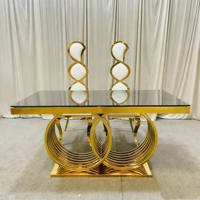 Ensemble de table et chaises de mariage modernes, convertibles, portables, en acier inoxydable, avec dossier rond, couleur or et blanc, pour usage hôtelier