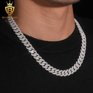 Chaîne cubaine en <span class=keywords><strong>argent</strong></span> 925 de 12 mm avec mosaïque, style hip-hop, sertie de moissanite VVS, personnalisée, pour homme - Product Image 2