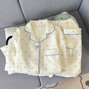 Pigiama Termico Invernale da Donna, Trapuntato, Caldo e Spesso, con Elastico in Vita, in Morbido Tessuto a Pois, Set da Notte - Product Image 2