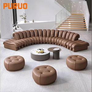 Puruo - Juego de Sofás Modulares en Forma de C de 7 Plazas, Muebles Foshan OEM de Alta Gama, Sofás de Piel Sintética Italiana de Lujo para Salón de Recepción de Villas - Product Image 4