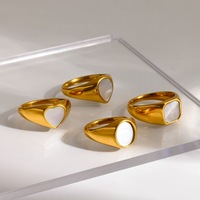 Bague en acier inoxydable 304 de la série Shell Sheet, design classique, plaqué or 18 carats, pierre en zircon, pour occasions spéciales
