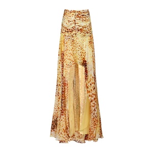 <span class=keywords><strong>Gonna</strong></span> lunga in chiffon leggera e romantica con stampa astratta a pois, vita alta, dettagli arricciati e spacco frontale asimmetrico, fluida, da donna - Product Image 1