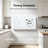 Interrupteur tactile intelligent WiFi UBARO Tuya avec prise EU Schuko, USB-A et USB-C, panneau en verre trempé, compatible avec l'application, fonctionne avec le partage de dispositifs de synchronisation