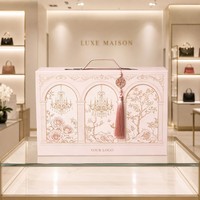 Boîte cadeau de luxe rose personnalisée avec logo, en carton rigide, style vintage, avec pompon en forme de chandelier, vente en gros