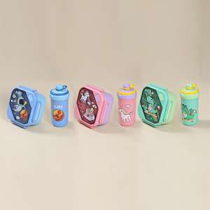 مجموعة صندوق غداء كرتوني مع زجاجة ماء وملعقة وشوك للأطفال، علبة طعام بلاستيكية بتصميم ديناصور ورائد فضاء سعة 1000 مل - Product Image 4