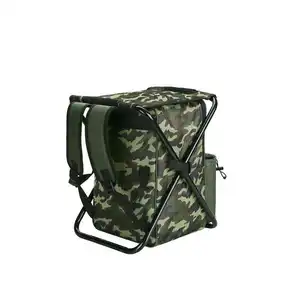 Outdoor Fishing Chair Folding Camping Stool Hiking Camouflage Seat Portable Backpack Insulated Picnic Cooler Bag