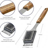 Brosse à gril en acier inoxydable avec manche en bois résistant à la chaleur pour barbecue, nettoyeur de gril extérieur - Nettoyeur de barbecue