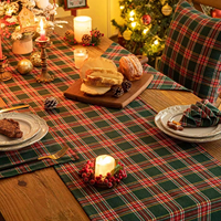 Chemin de table de Noël 100 % polyester, motif écossais vert et rouge, pour la décoration de la maison, de la cuisine et des fêtes