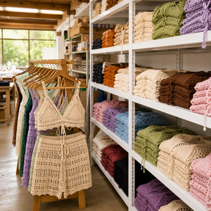 Set 2 Pezzi Fatto a Mano all'Uncinetto con Motivo Granny Square, Top Corto Senza Maniche e Pantaloncini Floreali per <span class=keywords><strong>Donna</strong></span>, OEM, Ordine all'Ingrosso, Produzione in Fabbrica - Product Image 6
