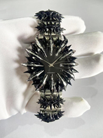 Montre en acier inoxydable soudée au design gothique personnalisé avec cristaux et griffes, 20 mm, étanche 5 ATM, mouvement à quartz SEIKO, affichage jour/date en alliage