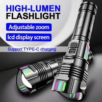 Vente en gros Lampe torche LED à large faisceau Lampe de poche longue portée étanche rechargeable de type C en alliage d'aluminium Lampe de poche super lumineuse