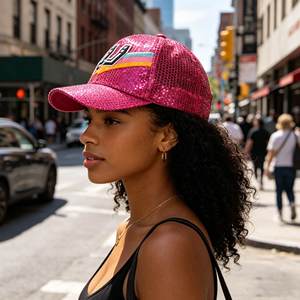 Bling Rose <strong>Sequence</strong> Baseball Caps Antonio Fasten Loop Unisex Gameday Sports Fan Embroidery Tri Color logo SPU Sequin Hats RTS - Product Image 1
