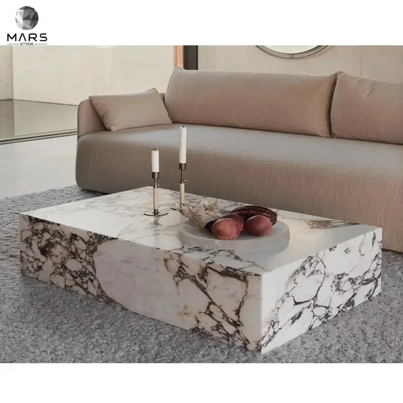 Calacata Viola Marble Floor Plinth Stand Set Table White Pedestal Coffee Table And End Table Composite