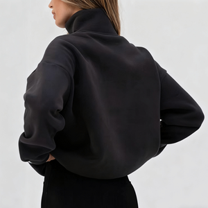 <span class=keywords><strong>Tuta</strong></span> personalizzata da ginnastica Streetwear da <span class=keywords><strong>donna</strong></span> mezza Zip felpa larga in pile di cotone per <span class=keywords><strong>donna</strong></span> - Product Image 2