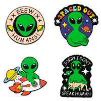 Nouvelle Broche Alien Transfrontalière, Accessoire Créatif et Ludique de Style Dessin Animé, Décoration pour Vêtements, Chapeaux, Sacs d'école, Badge en Alliage de Zinc avec Effet Goutte d'Eau