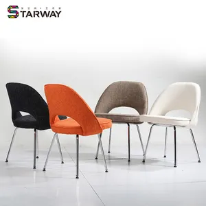 Wholesale Design Back Sofa Chair Fabric Lounge Round Chair Living Room Metal Leg Upholstery Dining Chair