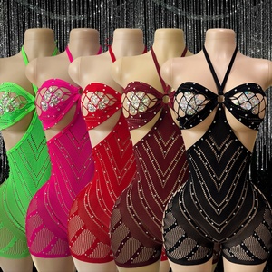 Conjunto de Ropa Sexy con Cuello Halter y Diamantes, para Fiesta de Carnaval, Ropa de Bailarina Exótica, Atuendo de Stripper, Ropa de Actuación - Product Image 1
