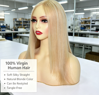 Perruque médicale la plus vendue en cheveux humains vierges, base en soie, entièrement nouée à la main, avec silicone, pour patients atteints d'alopécie ou de cancer, blonde et lisse