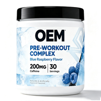 Suplemento Dietético de Cafeína en Polvo de Marca Privada OEM, 240 g, 30 Porciones, 200 mg, Sabor Frambuesa Azul