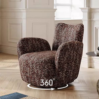 Fauteuil pivotant contemporain de loisirs, capitonné, en tissu écologique, en bois, pour salon, rotation à 360 degrés