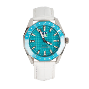 Vỏ bằng thép không gỉ với mặt số màu xanh lam và viền bằng gốm màu xanh lam. Chuyển động cơ học tự động - Product Image 1