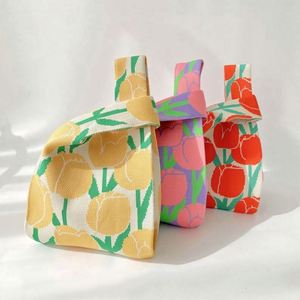 Fashion Design Flower Pattern Knitting Knitted Handbag <b>Cute</b> Ladies Casual Crochet <b>Wallet</b> Knitted Tote Bag - Product Image 1