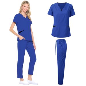 Uniforme médical à manches courtes col en V vêtements de travail infirmière de l'hôpital gommage uniforme Dcotor uniformes chirurgicaux soins infirmiers ensemble pantalon droit - Product Image 6