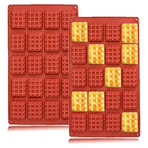 Moule de cuisson en Silicone de qualité alimentaire sans Bpa, Mini moule à gaufres en Silicone carré rouge antiadhésif résistant à la chaleur