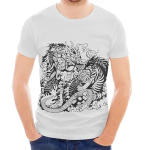 Street trend hip hop Chinese style Dragon Tiger Fight design handsome fierce rap clothing men custom printed crazy T-shirt