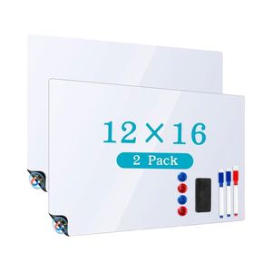 Tableau blanc magnétique pour réfrigérateur, lot de 2, 12x16 pouces, tableau effaçable à sec, organisateur de cuisine, planificateur, 3 marqueurs, gomme, 4 aimants, PET - Product Image 1
