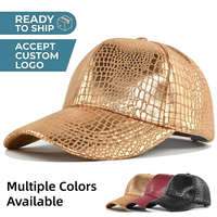 Casquette de baseball unisexe en cuir PU texturé crocodile métallisé, prête à être expédiée, réglable, avec logo personnalisé, idéale pour les fêtes