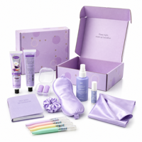 Coffret Cadeau Sommeil Personnalisé à la Lavande avec Masque pour les Yeux, Spray d'oreiller, Huile Roll-on, Carnet, Stylo et Boîte Cadeau pour le Bien-être d'Entreprise