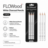 FLOWood 3 crayons de fusain blancs moyens, crayons de dessin pour esquisse et surlignage, crayons d'artiste pour ombrage et détails
