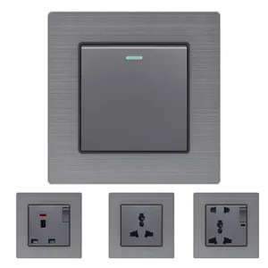 Modern Wall Switch Aluminum Alloy Gray Function Key 2 Gang 1 / 2 / 3 Way Household Electrical Switch