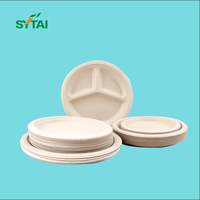 100% Vaisselle biodégradable Assiettes rondes en fibres de canne à sucre Vaisselle compostable Assiettes à vaisselle