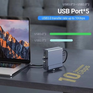 Base de Conexión Tipo-<span class=keywords><strong>C</strong></span> 15 en 1 con Hub 4K 60Hz para <span class=keywords><strong>USB</strong></span> 2.0, <span class=keywords><strong>USB</strong></span> 3.0, RJ45, Micro SD, Aleación de Aluminio, en Stock, para <span class=keywords><strong>Macbook</strong></span> <span class=keywords><strong>Pro</strong></span>, Laptop, PC - Product Image 2